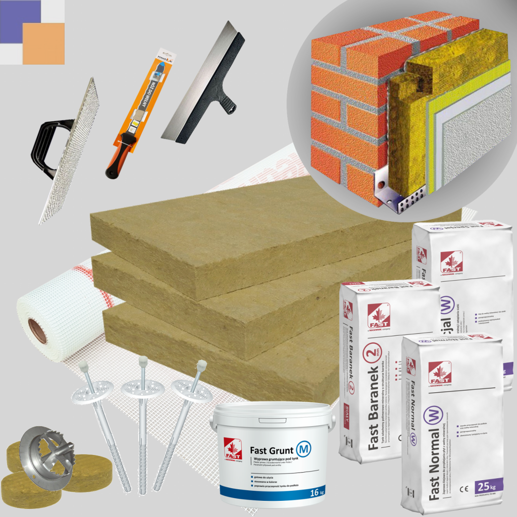 Produktbild: Fassadendämmung als Komplettpaket / XXL-Paket. WDVS Produkte zusammengefasst zu einem Komplettset - Dämmplatte mineralische Steinwolle Putzträgerplatte