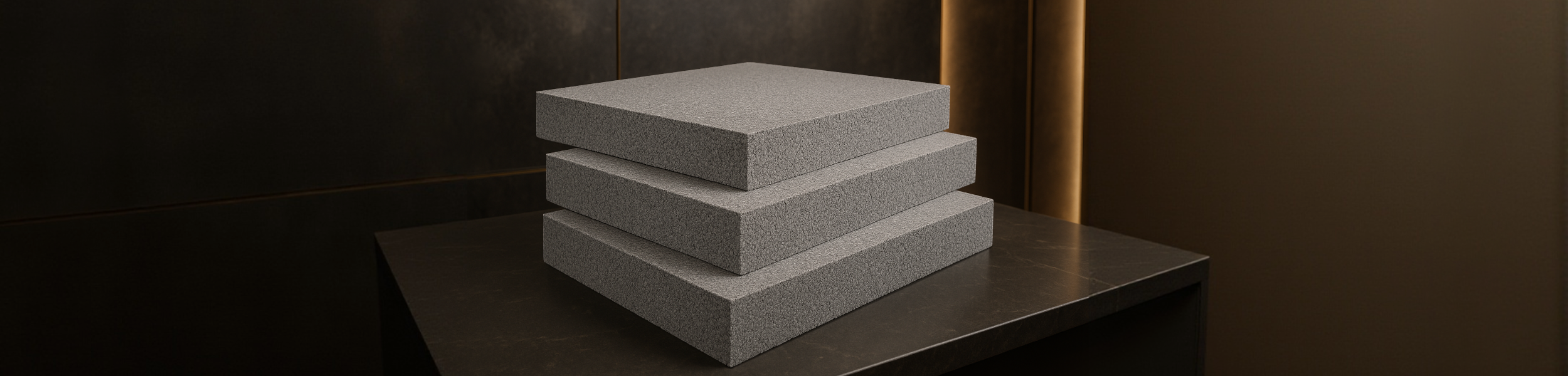 Fassadendämmplatten EPS 031/032 für WDVS im Showroom, anthrazit-graue Fassadendämmung mit NEOPOR