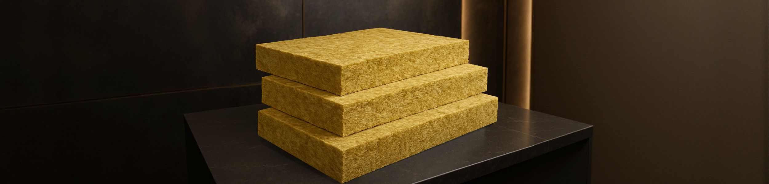 Fassadendämmplatten aus Steinwolle für WDVS im Showroom, mineralische Putzträgerplatte, nachhaltige Fassadendämmung