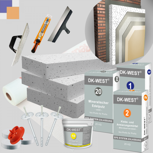 Produktbild: Fassadendämmung als Komplettpaket / XXL-Paket. WDVS Produkte zusammengefasst zu einem Komplettset - Dämmplatte EPS / Styropor 040